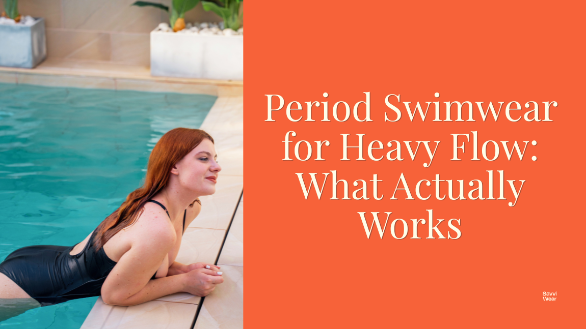 Period swimwear for heavy flow - woman swimming confidently in a bright outdoor pool - Savvi Wear