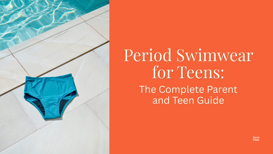 Period swimwear for teens — mother and daughter at poolside, relaxed and confident — Savvi Wear