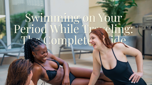 Swimming on your period while traveling -  women talking and having fun at a resort pool - Savvi Wear